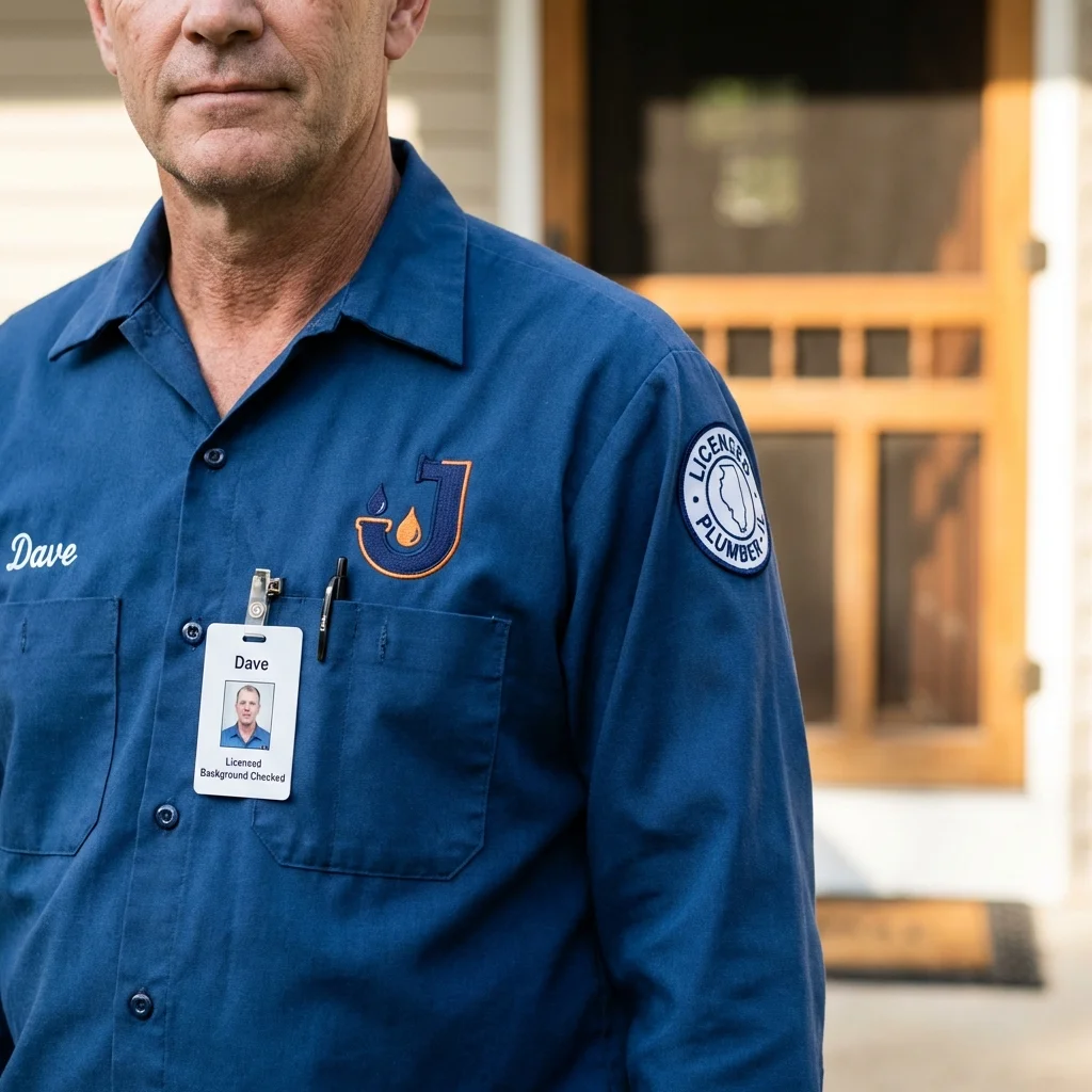 Licensed plumber showing ID badge in Arecibo, PR