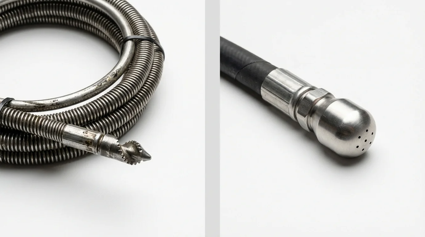 Drain snake cable and hydro jetting nozzle used for drain cleaning in Arecibo, PR