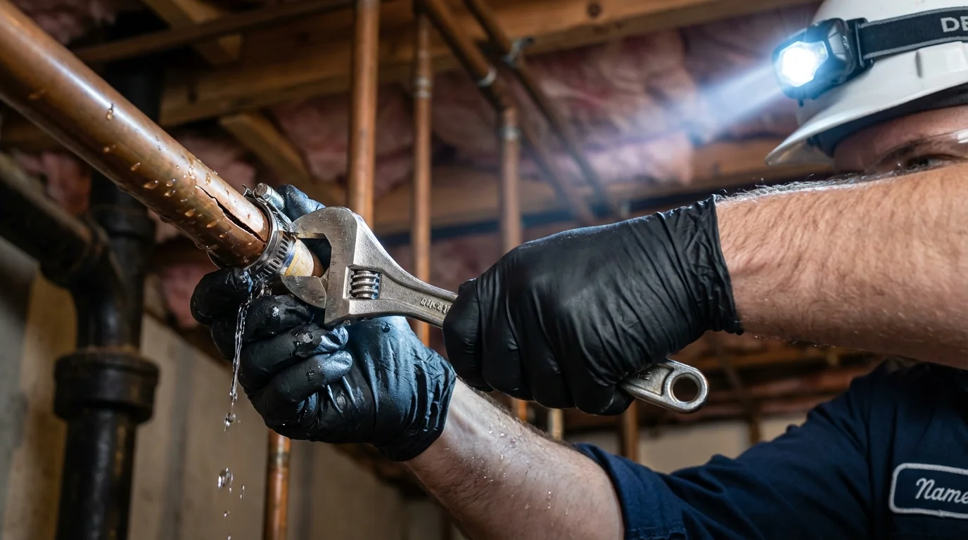Emergency pipe clamp repair being performed by a Johns Plumbing LLC plumber in Arecibo